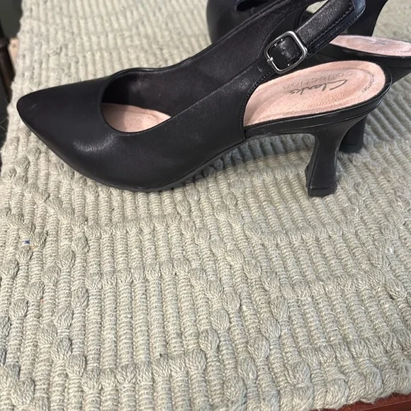 Clarks Black Heeled Slingback Shoes - Picture 5 of 10